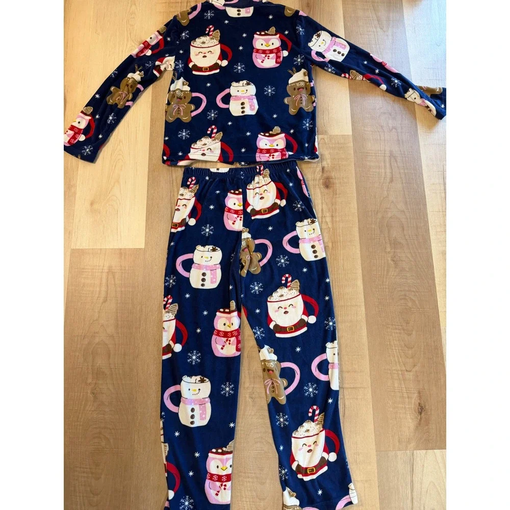 Jellifish Kids Holiday Pajamas Set Navy Blue Santa Snowman Fleece Size M 7/8